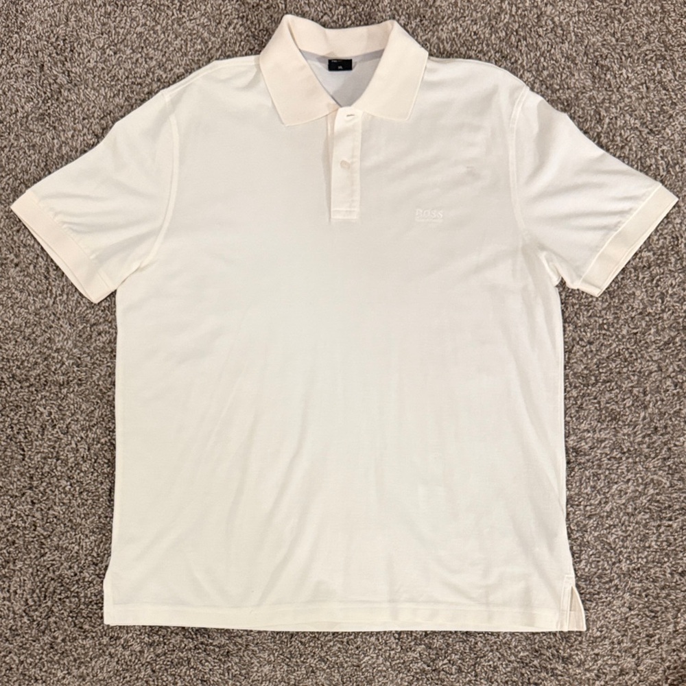 Boss Men's Off-White Pima Cotton Short Sleeve Polo Shirt Mens XL Regular Fit